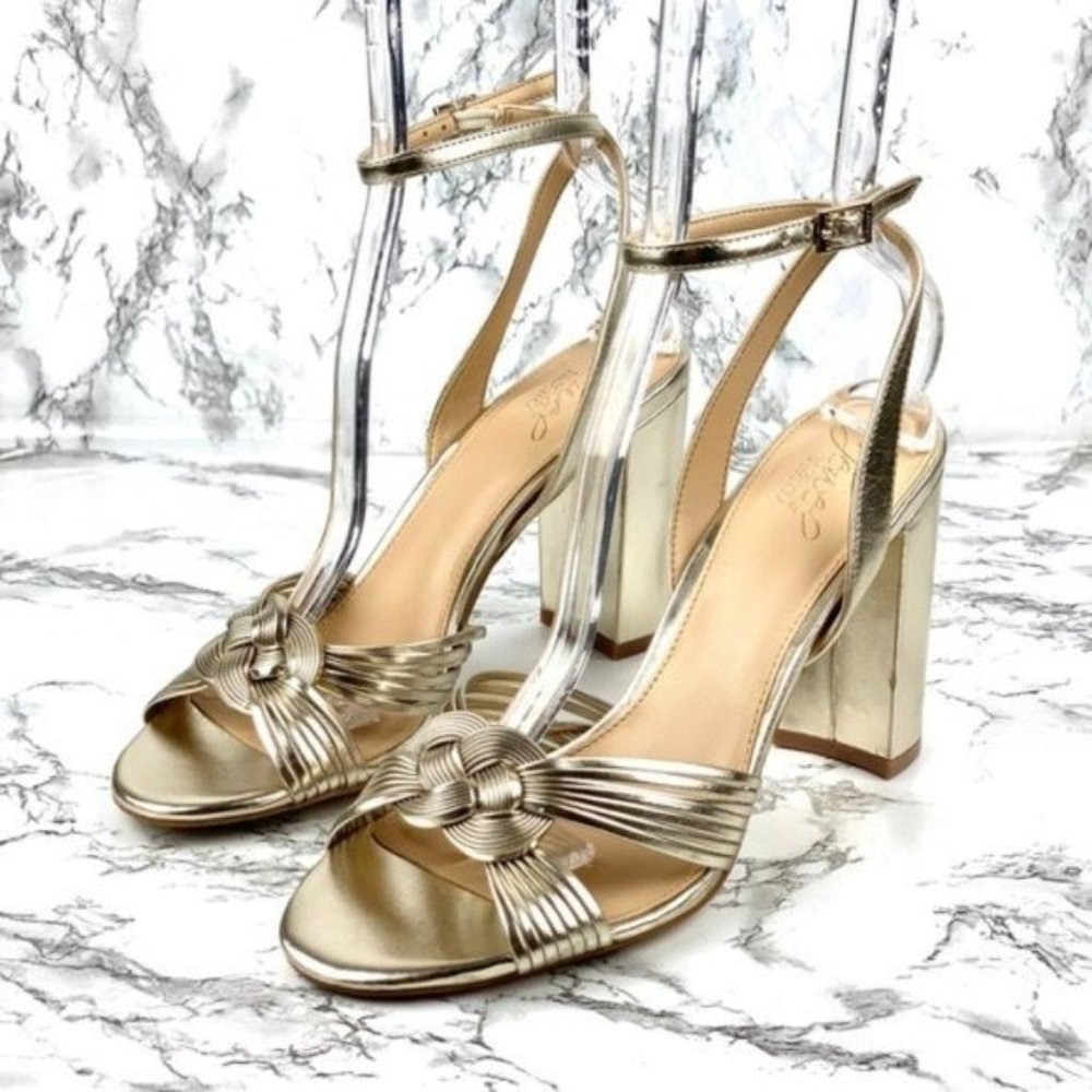 Badgley Mischka Gold Braided Block Heel Sandal